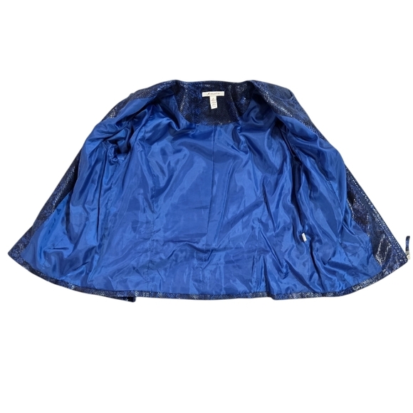 JM Collection Blue Faux Snakeskin Embossed Collarless Zip Jacket - Picture 8 of 8